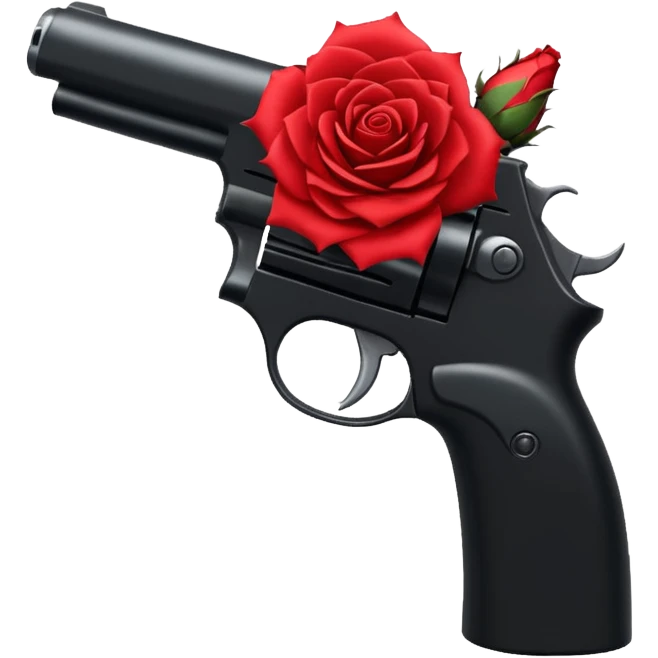 A minimalist side-profile pistol silhouette wrapped in elegant thorned roses. The roses should weave naturally around the frame and grip, with subtle thorns curling along the barrel. emoji