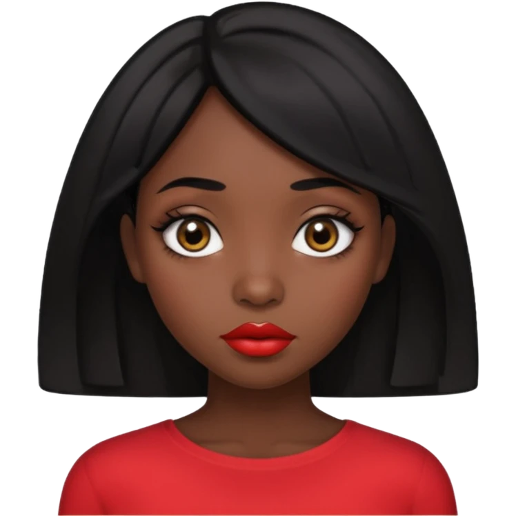 Dark skin gurl with black hair, big lips m, dark brown eye, octagon face shape and chinky eyes no red lipstick  emoji