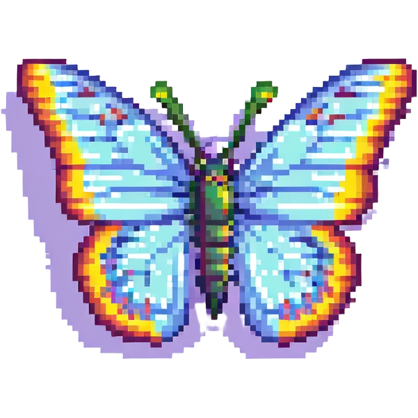 a butterfly in pixel art style, simple and retro, bright colors emoji