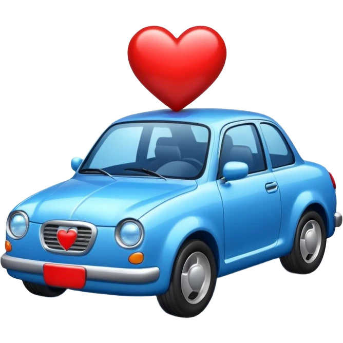 Blue car with heart emoji