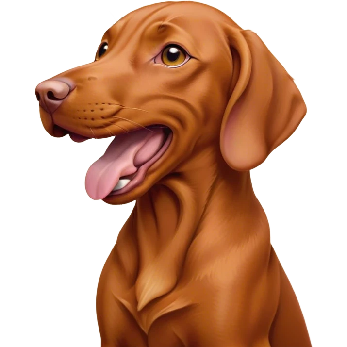 Cinematic Cute Yawning Vizsla Portrait Emoji, Head tilted slightly with a dramatic, wide-open yawn, showcasing a smooth rust and gold Fur with a subtle shimmer, floppy ears slightly drooping, round amber eyes barely open in drowsy contentment, Simplified yet irresistibly adorable features, highly detailed, glowing with a soft, cozy glow, high shine, relaxed yet expressive, stylized with a touch of whimsy, bright and endearing, soft glowing outline, capturing the essence of a sleepy yet affectionate companion, so drowsy it feels like it could stretch out of the screen and curl up for a nap! emoji