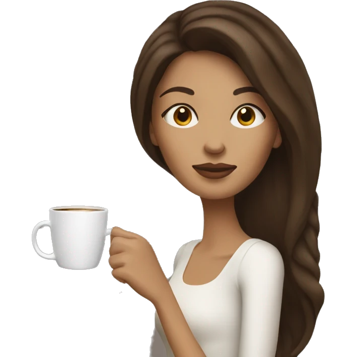 Side view realistic posh brown haired woman drinks coffee emoji