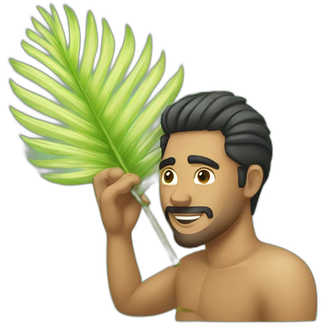 a man is laying a someone fan him with palm leaf emoji