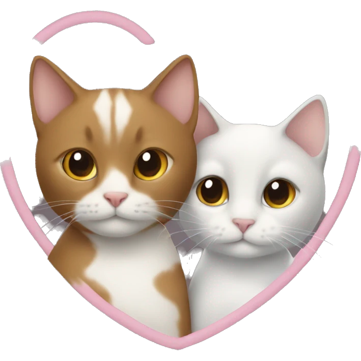 Two cats in heart, one brown one white  emoji