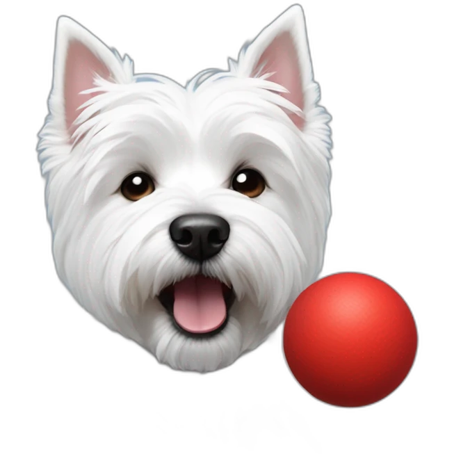 Westie dog with a red and blue ball in his mouth emoji