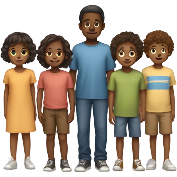 7 brown children ranging from age 3-12 standing together emoji