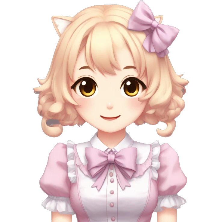 Gorgeous anime style catlady with blushing face with maid outfit bow tie idol model kawaiicore pearly petite simplistic aesthetic trending style emoji