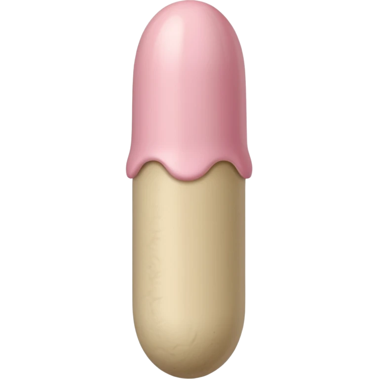 cylindrical skin tone beige-pink penis shaft, no face. at top of penis, add glans tip that is covering approximately 1/8th length of the penis, beige pink acorn-like shaped tip and corona line. at the bottom end/base of penis make it flat. add veiny detail on penis shaft emoji