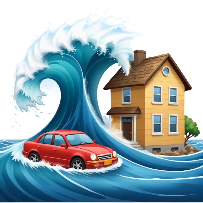 TSUNAMI DESTRUYENDO CASA Y CARRO emoji