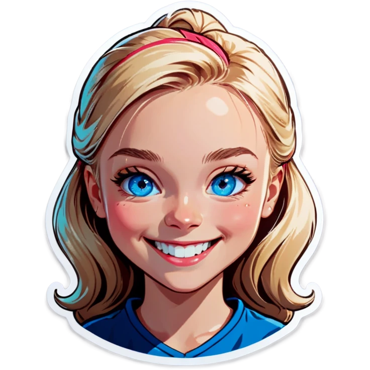 smiling blonde girl portrait blue eyes emoji