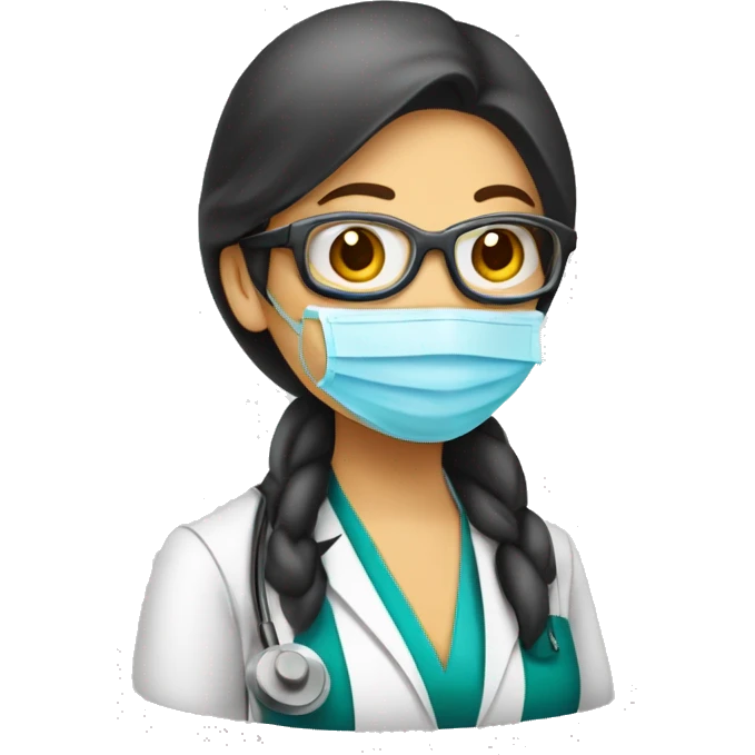 Doctora mujer dentro de un laboratorio, con gafas y cofia emoji
