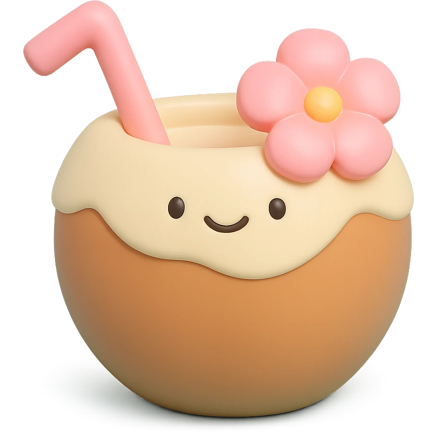 coconut drink with straw, vinyl figure style, Hawaiian party emoji