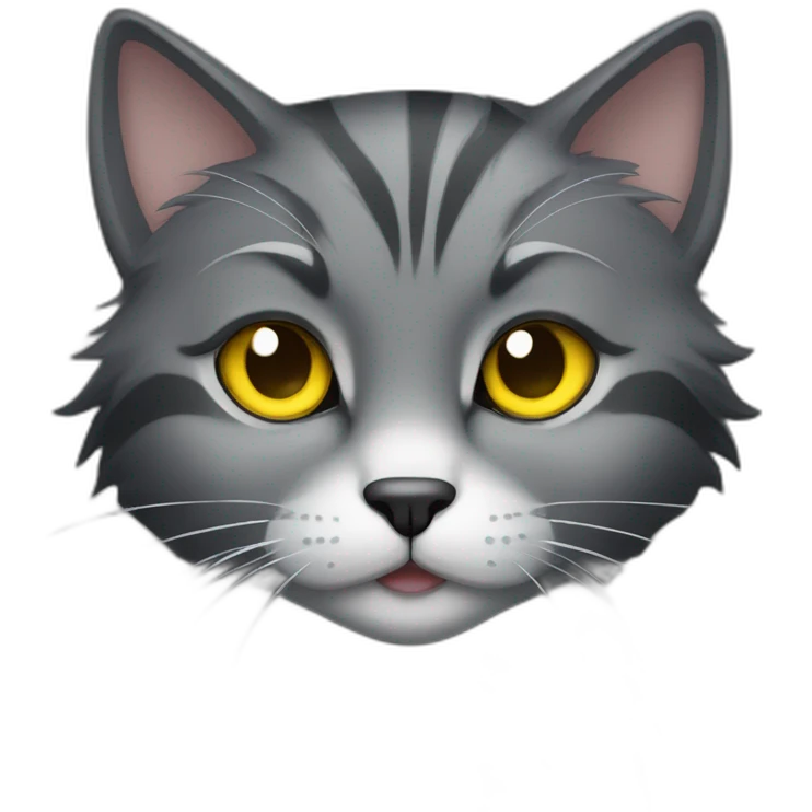 gray and black medium furry cat with yellow eyes looking naughty emoji