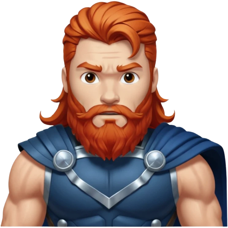 Thor, Thunder God from Norse Mythology with long red and beard, dark blue and silver outfit emoji