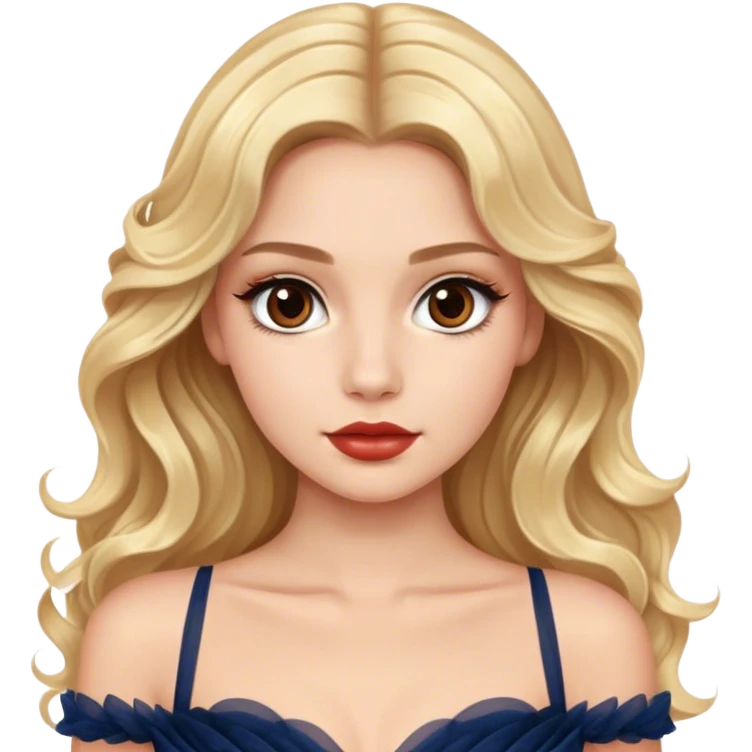 blonde model, brown eyes, long wavy hair, oscars red carpet, navy tulle gown emoji