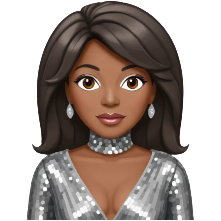 Mary Wilson from The Supremes with dark brown hair, silver outfit emoji