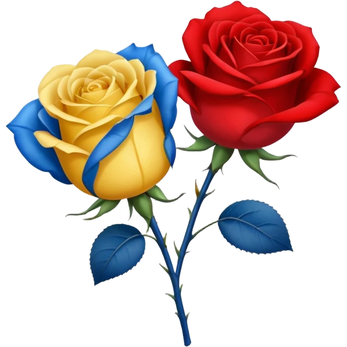 One Yellow 🌹 and one blue flower 🌹 on with red band  emoji