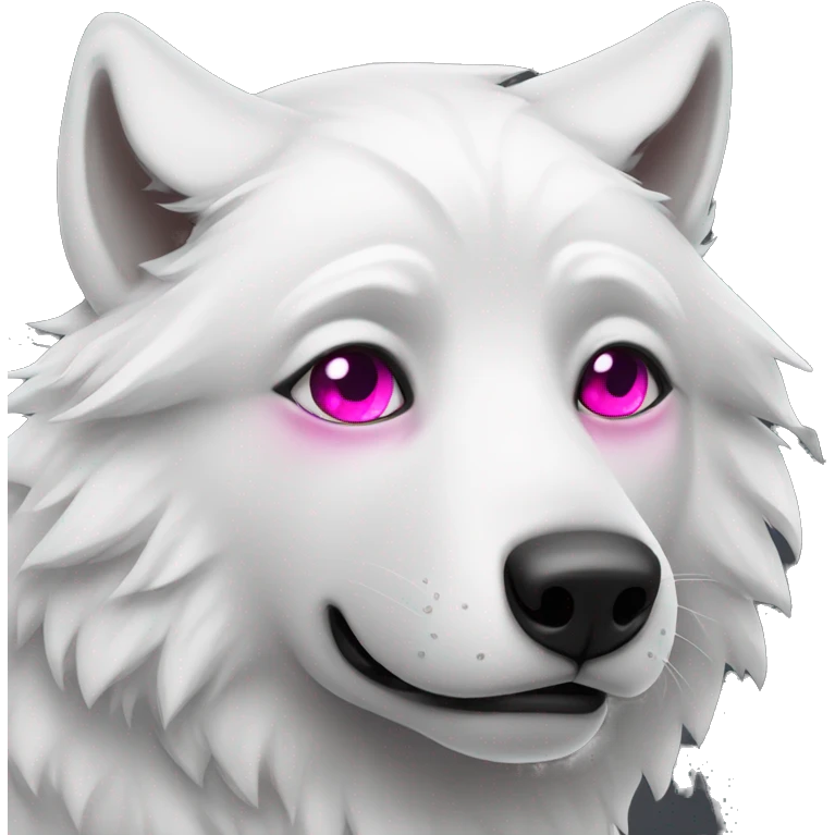 white wolf  with dark pink eyes cry emoji
