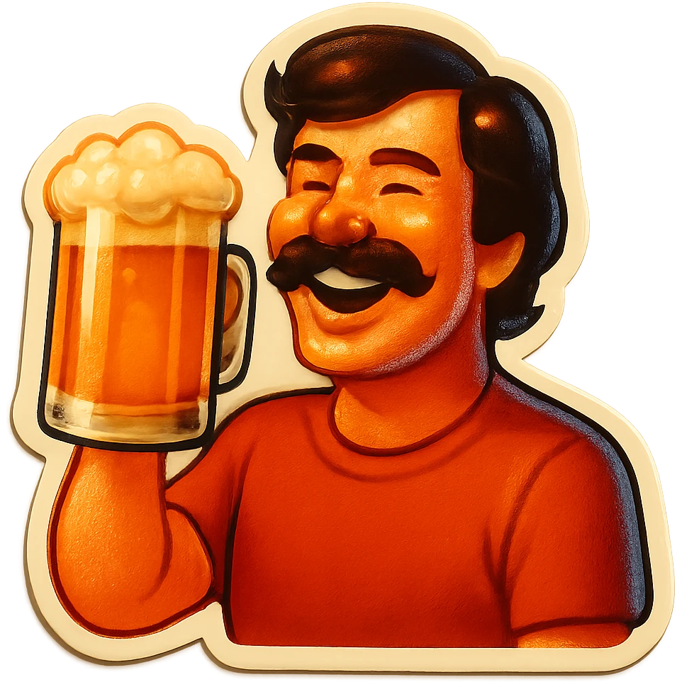 A man with a mustache holding a glass of beer emoji