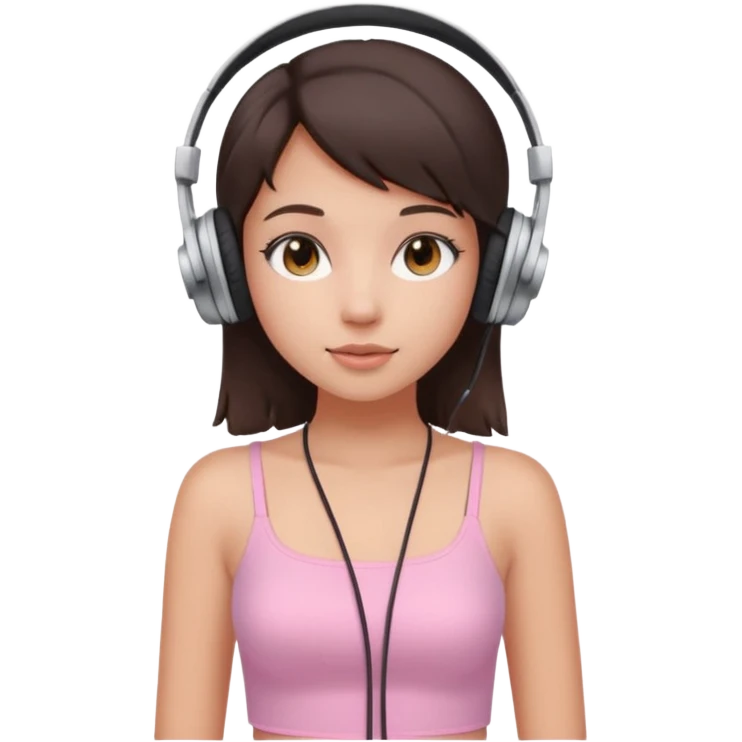 aesthetic brunette girl in light pink tube top shirt with headphones on emoji