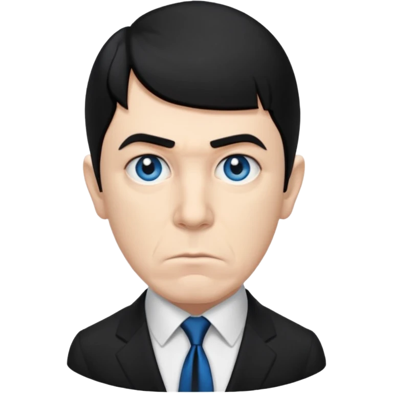 Moe Howard from the Three Stooges with blue eyes, black hair, black suit emoji