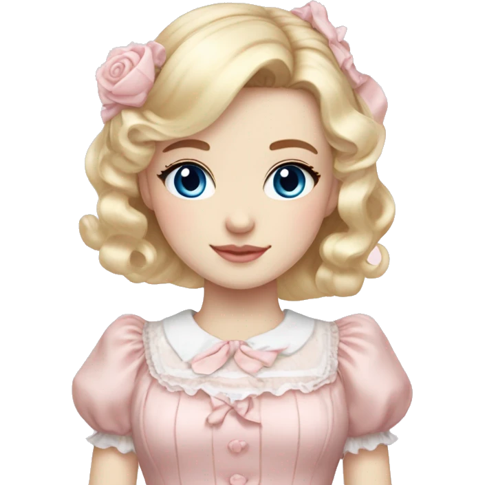 sweet lolita blond hair blue eyes white skin light pink dress emoji