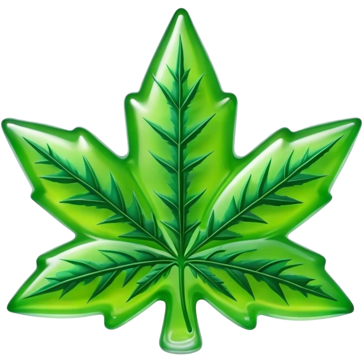 gusher gummy shaped like a marijuana leaf with a visible liquid center bright colors emoji