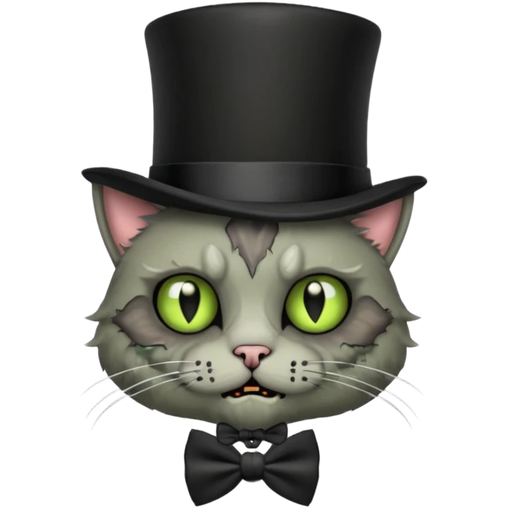 zombie cat with bow tie and top hat emoji