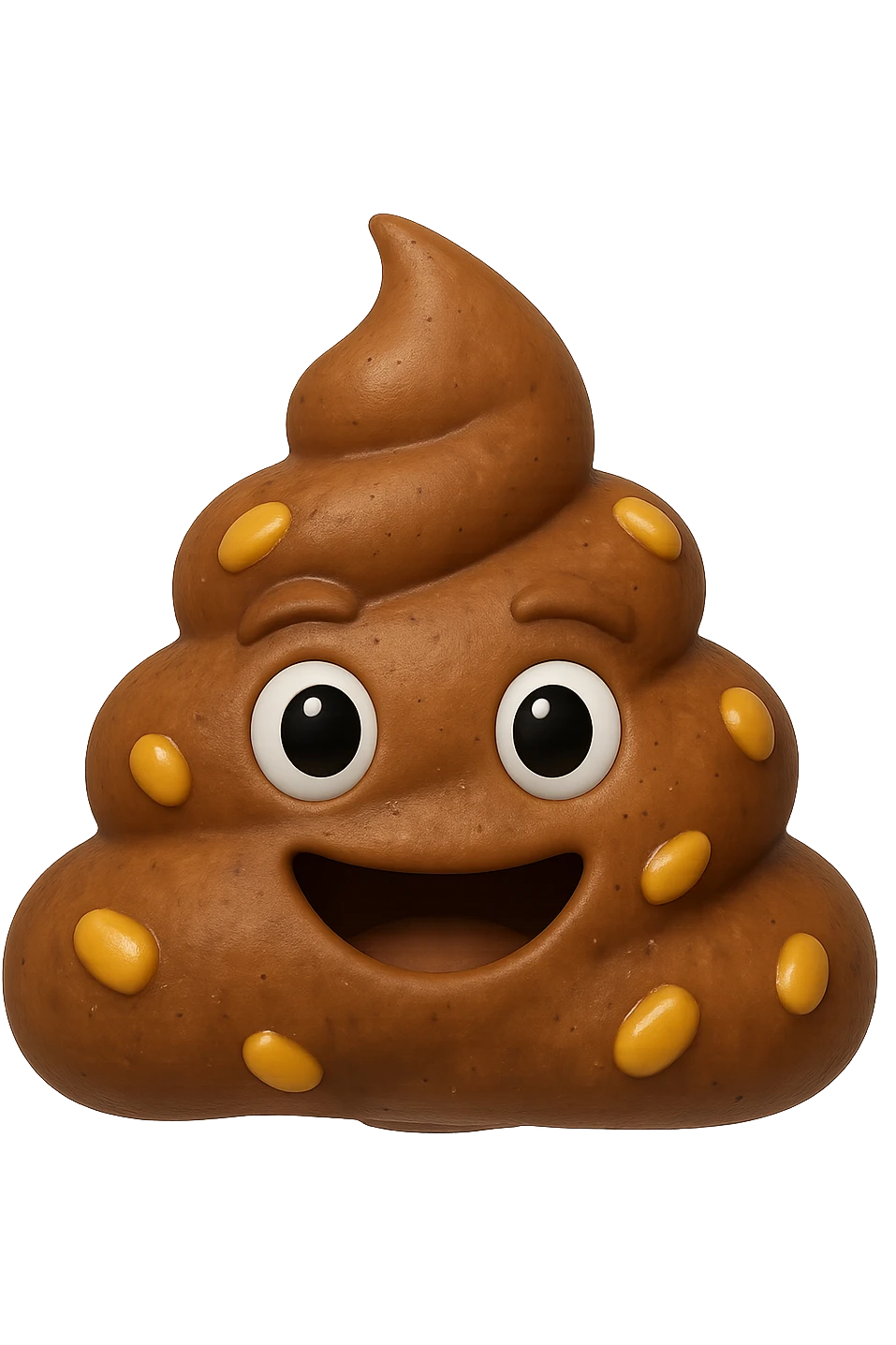 emoji stile iphone 3d di una cacca con mais visibile all'interno, iperrealistiche 4k emoji
