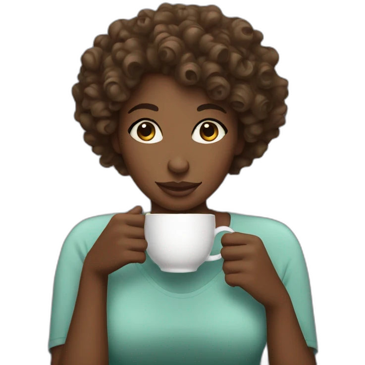 woman with curly hair dark skin drinking tea emoji