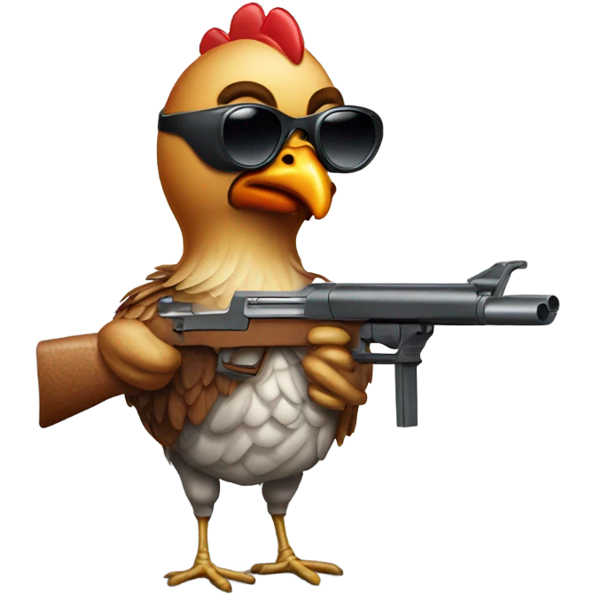 Rotisserie chicken with guns and sunglasses emoji