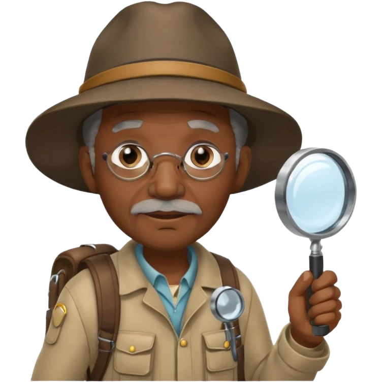 Explorer old black Man with backpack and magnifying glass emoji