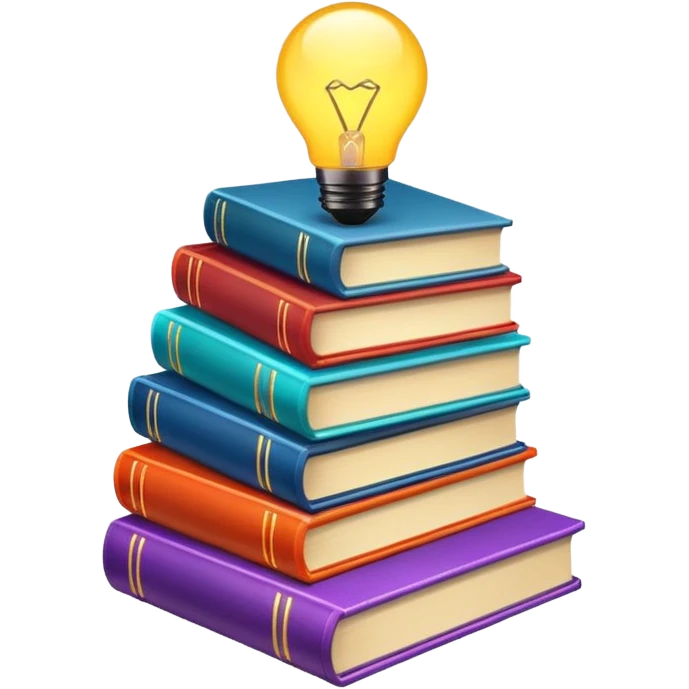 stack of books with a glowing idea symbol emoji
