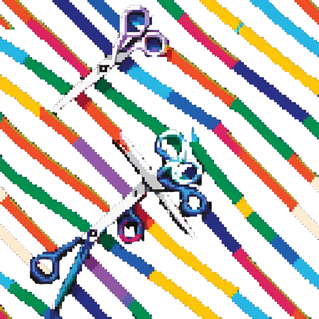 scissors cutting colorful fabric with dotted lines emoji
