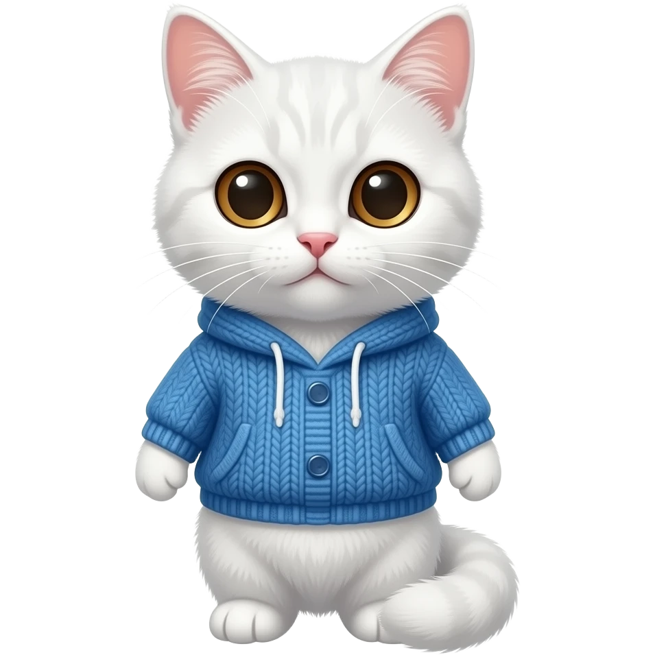 a white kitten with brown eyes in a blue sweater emoji