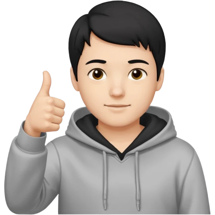 парень в худи с короткой стрижкой на бок и черными волосами смотрит в камеру, и показывает ЛАЙК. Его рука очень близко к камере, потом он снова возвращает руку в исходное положение emoji