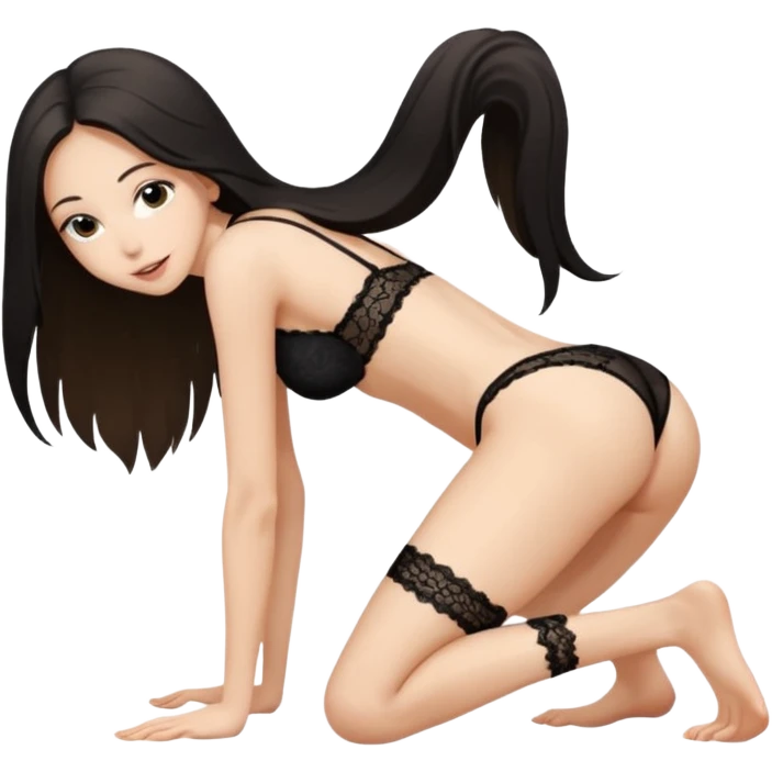 a young thin woman on all fours, doggy style position, legs spread, long hair . emoji
