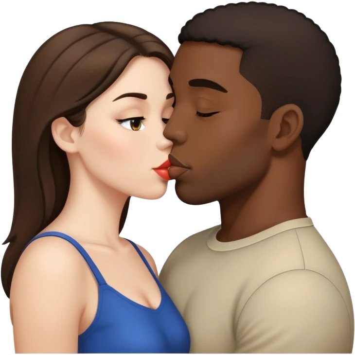 White brunette woman and a black man kissing  emoji