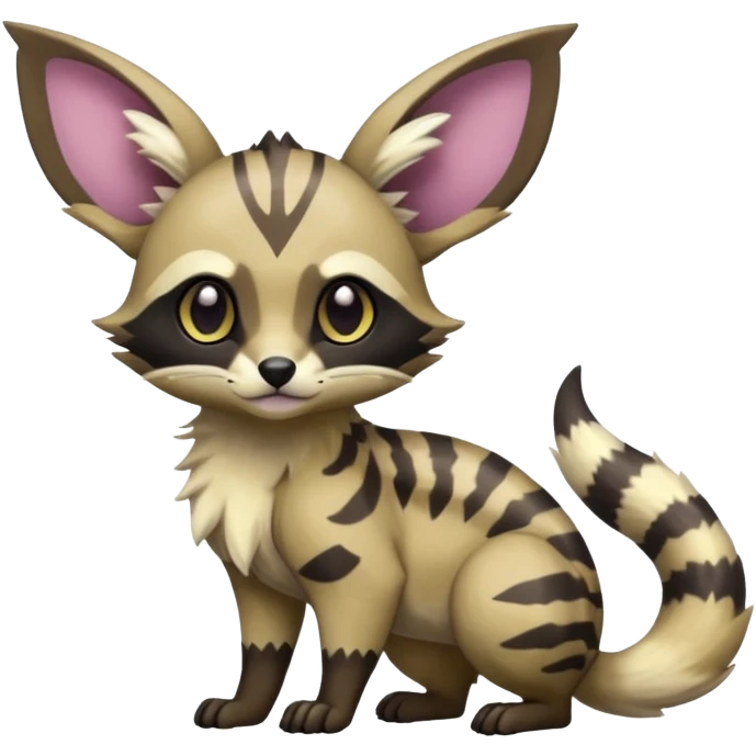 Rare exotic cute epic aesthetic colorful Eevee-Genet-Civet-species-Fakemon-hybrid-creature, with markings, full body emoji