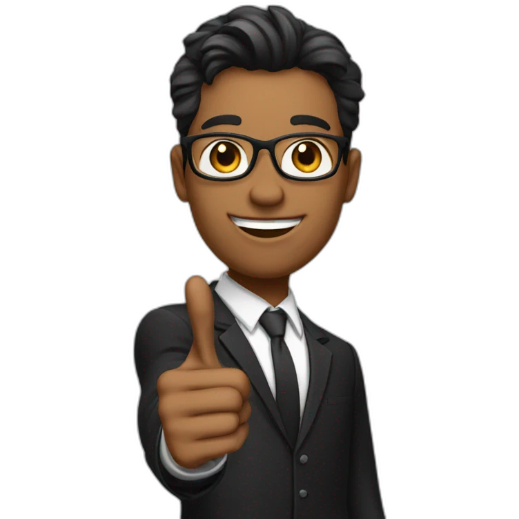 A young teacher in black suit pointing finger up emoji