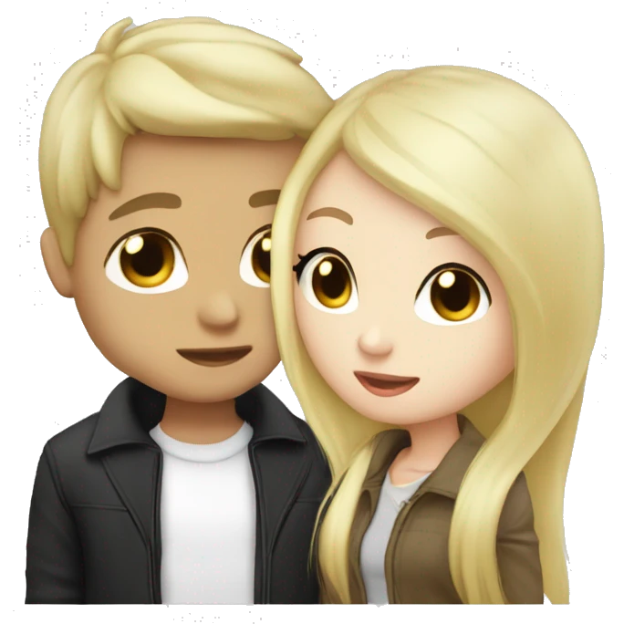 Asian girlfriend black hair kissing white boyfriend blonde hair emoji
