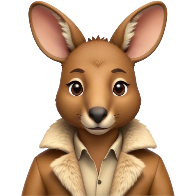 Cinematic Realistic Noble Kangaroo Portrait Emoji, Poised and dignified, with a strong, athletic build and a detailed, tawny coat rendered in natural fur texture, a distinctly elongated face with alert, expressive eyes and a subtle snout, high shine, intelligent and resolute, styled with an air of outback authority, focused and attentive, soft glowing outline, capturing the essence of a watchful and confident kangaroo that appears ready to bound out of the screen with effortless power! emoji