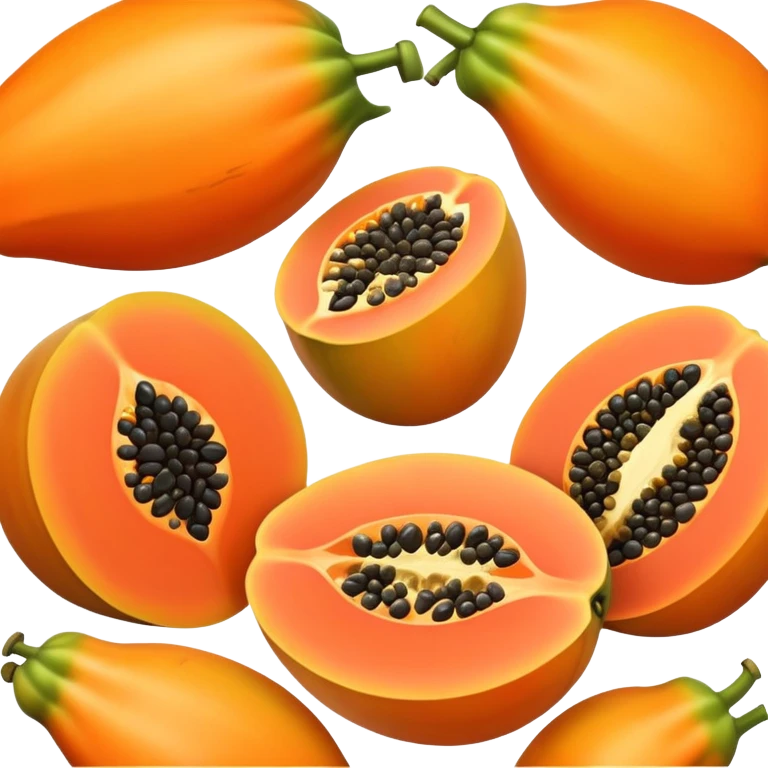papaya fruit, whole and sliced, bright colors emoji