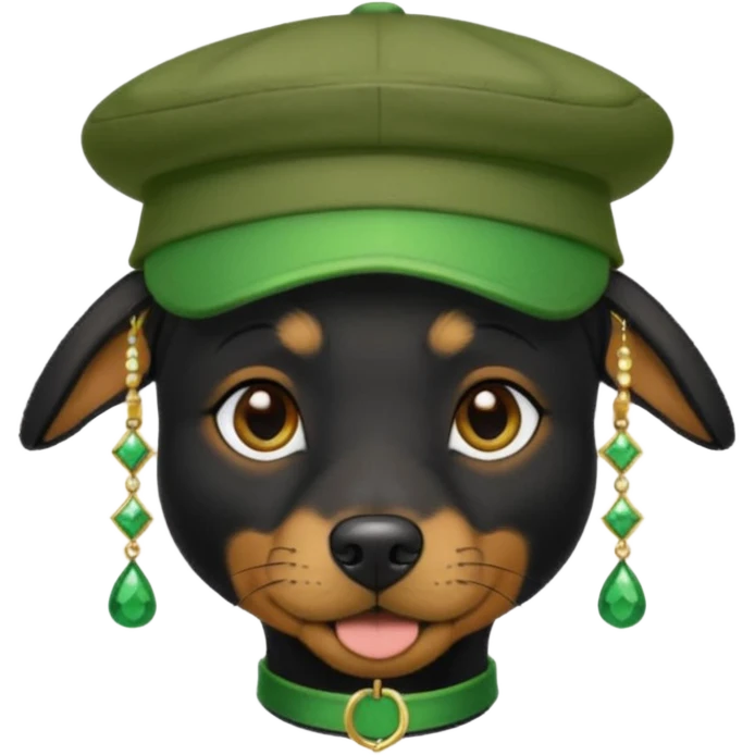 green haired black dog with earring and hat emoji