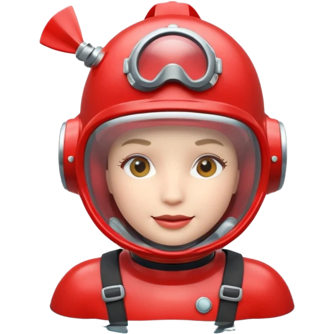 3D cartoon-style human character in the Apple emoji style, wearing a red diving helmet with glass visor emoji