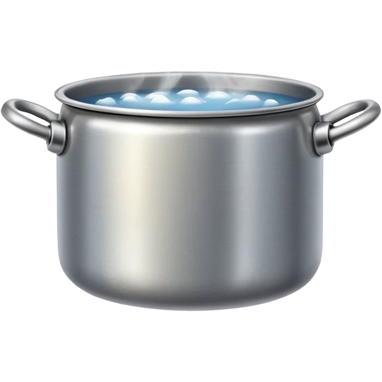 small metal pot filled with boiling water on a stove, visible hot steam and rising bubbles, realistic heat effect, shiny pot surface, bright lighting, clean white background emoji