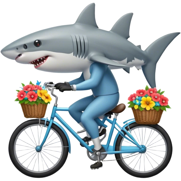 Shark on a bike flower basket binoculars emoji