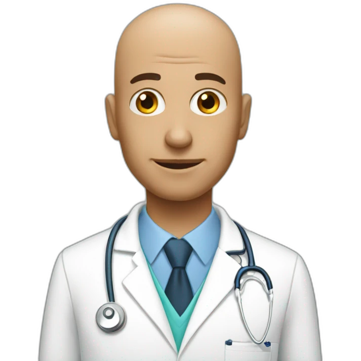 a bald family physician that uses AI emoji