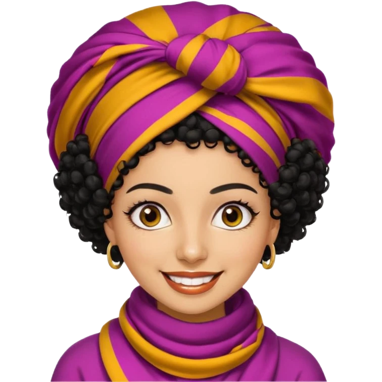30 year old iranian woman very short curly black hair, big brown eyes, tanned skin, big smile, white teeth, pretty, afro emoji