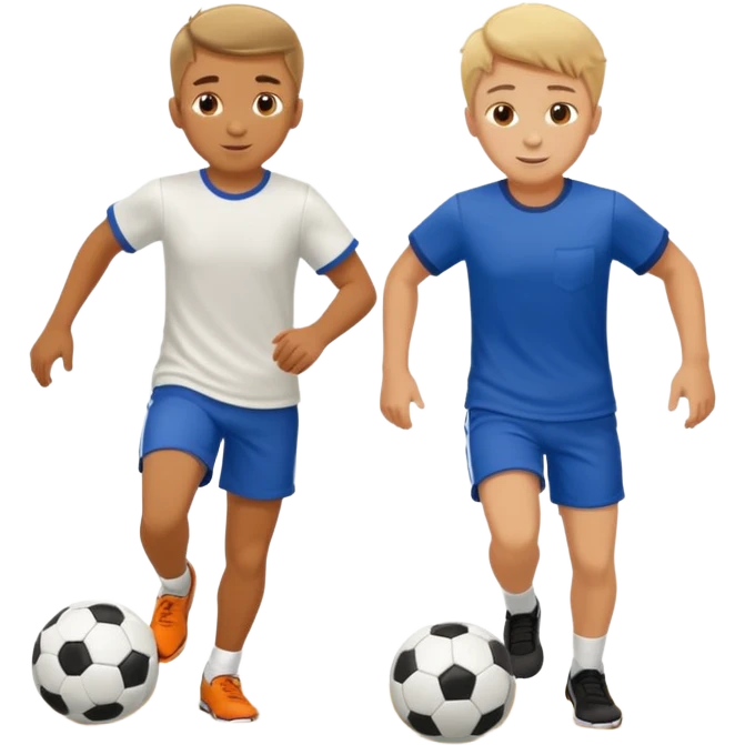 Two boys playing soccer at the beach. emoji